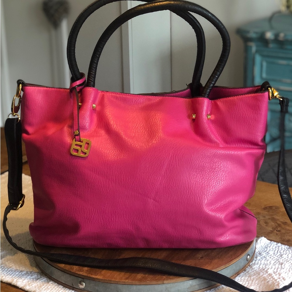 Pink and Black Tote Bag with Gold Hardware